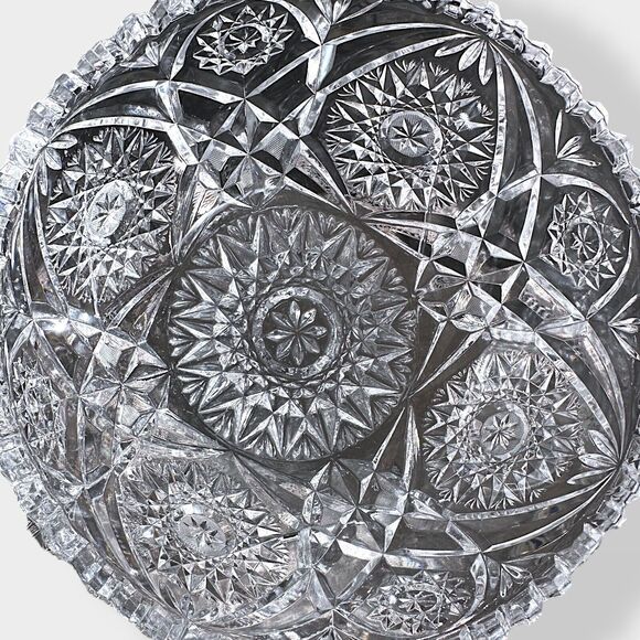 Unbranded Other - VTG ABP Unmarked Cut Glass Crystal Fruit Bowl Sawtooth Edge Starts 6.5” Heavy